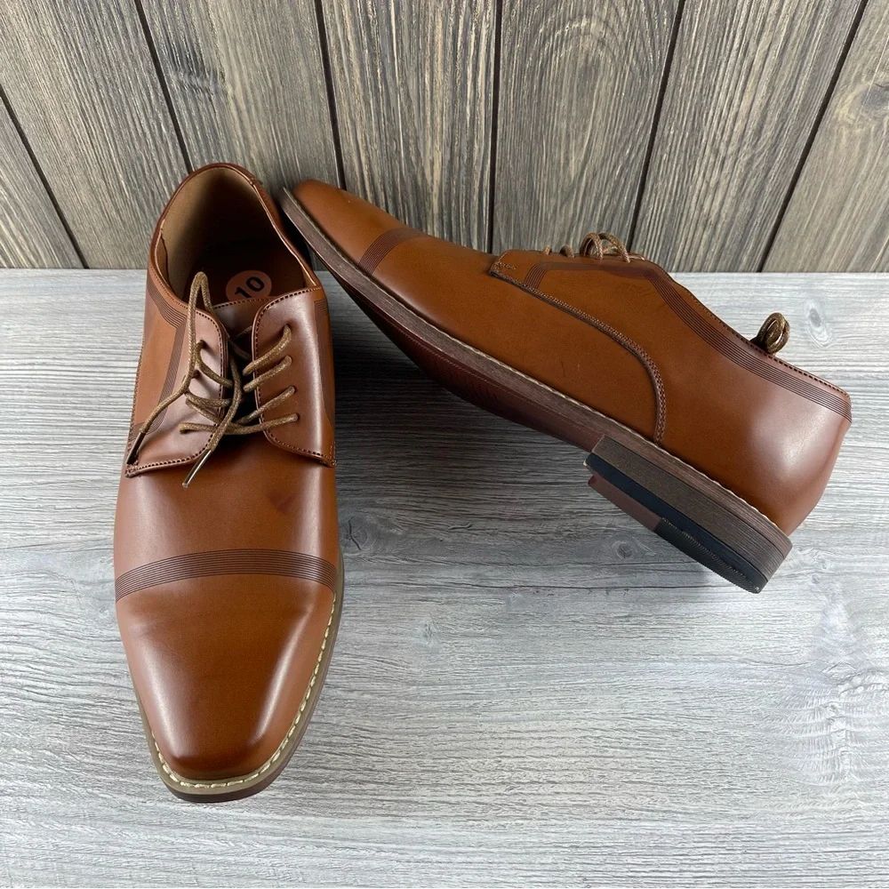 Nine West Kalani Dress Shoes Men's Cognac Leather Formal Oxford Lace Up size: 10